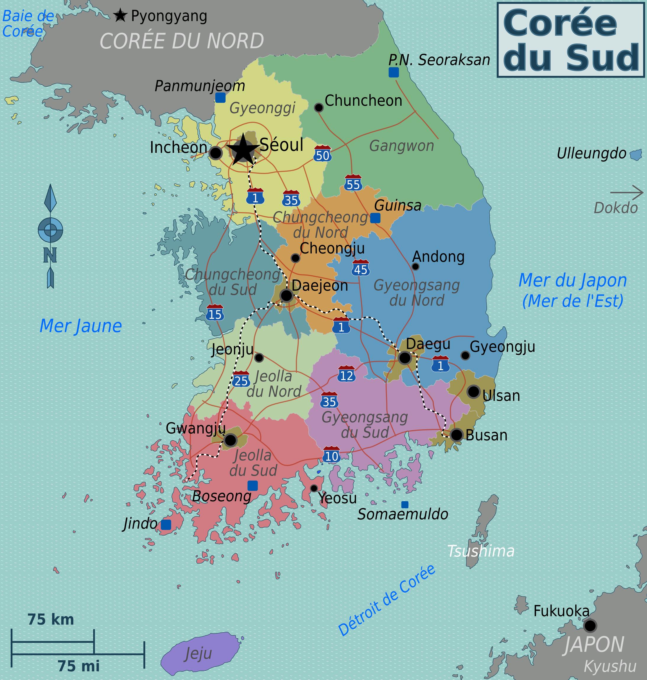 South Korea States Map Map Of South Korea (Rok) Regions: Political And State Map Of South Korea  (Rok)