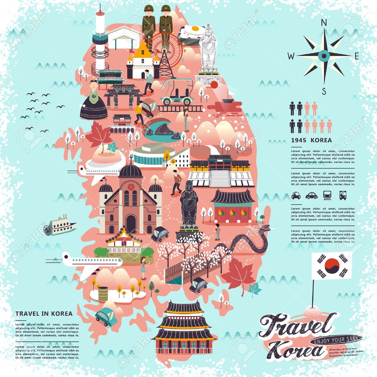 South Korea Travel Map Tourist Map Of South Korea (Rok): Tourist Attractions And Monuments Of South  Korea (Rok)