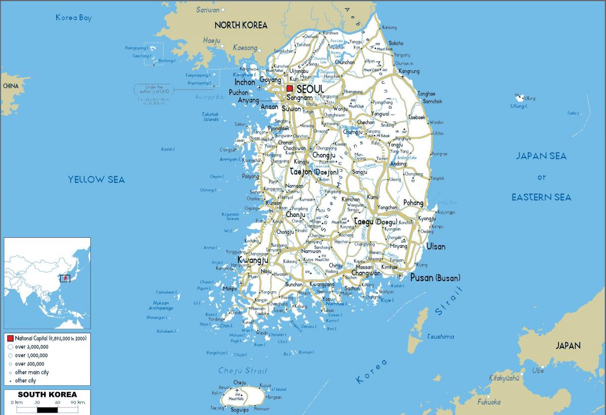 Large map of South Korea (ROK)