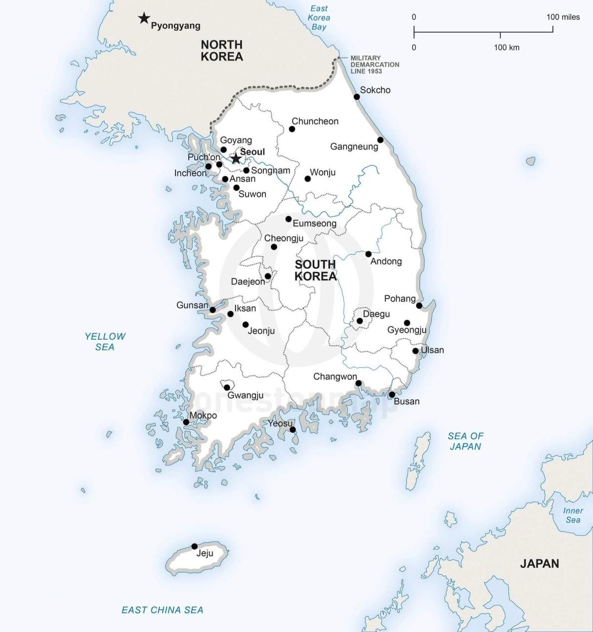 Map of South Korea (ROK) with main cities