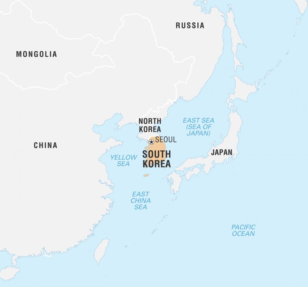 Map of South Korea (ROK) and bordering countries
