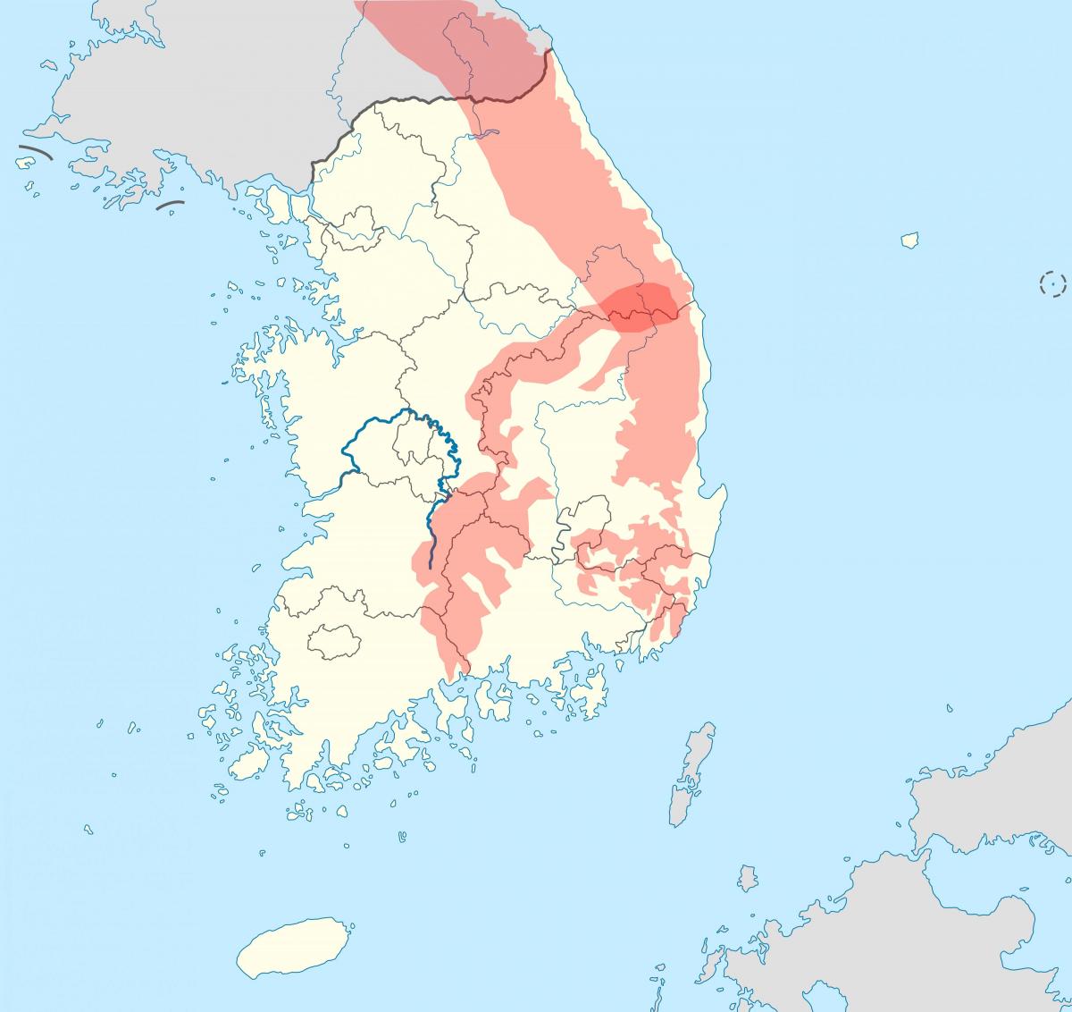 Mountains in South Korea (ROK) map