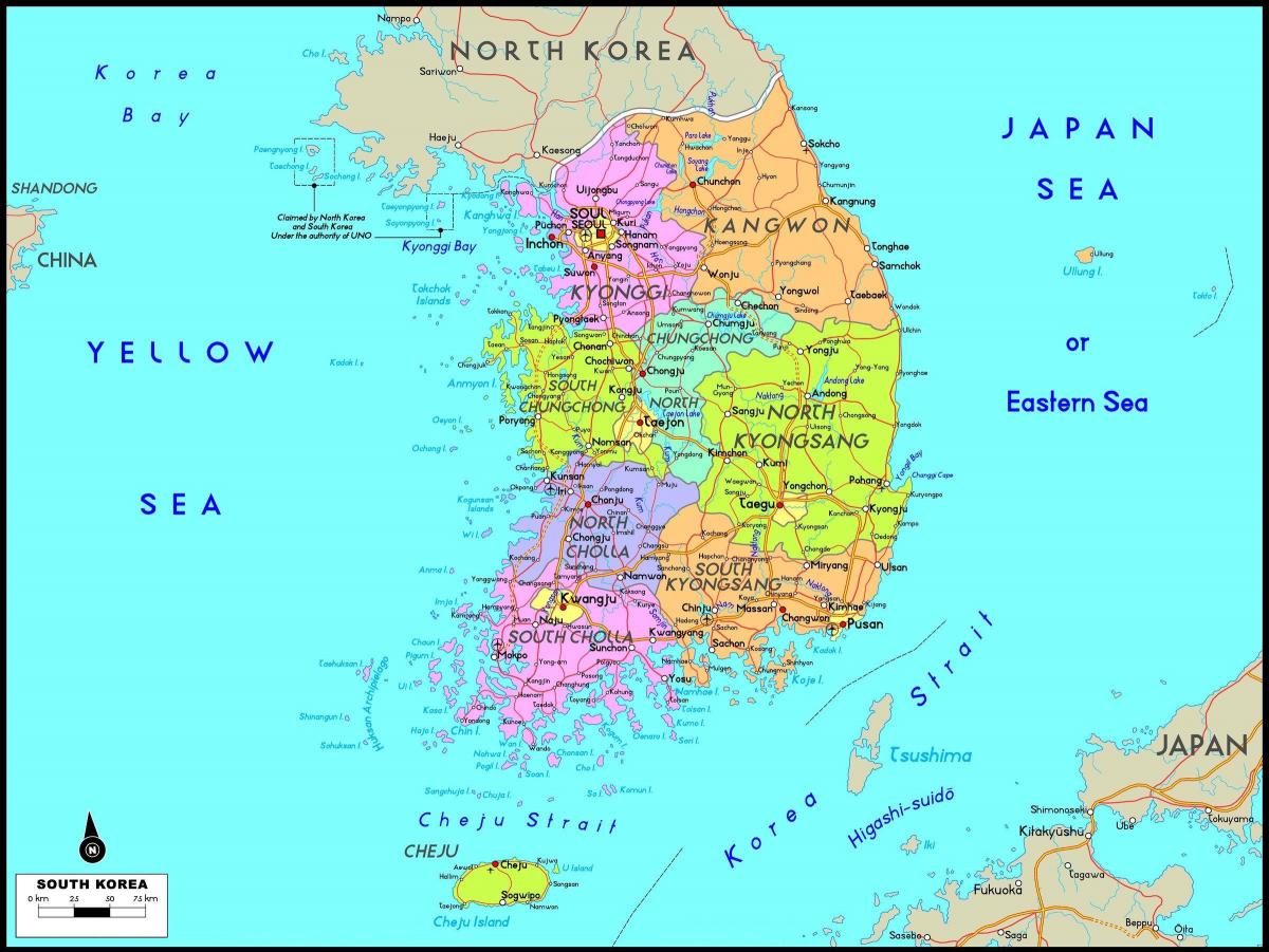 South Korea (ROK) on a map