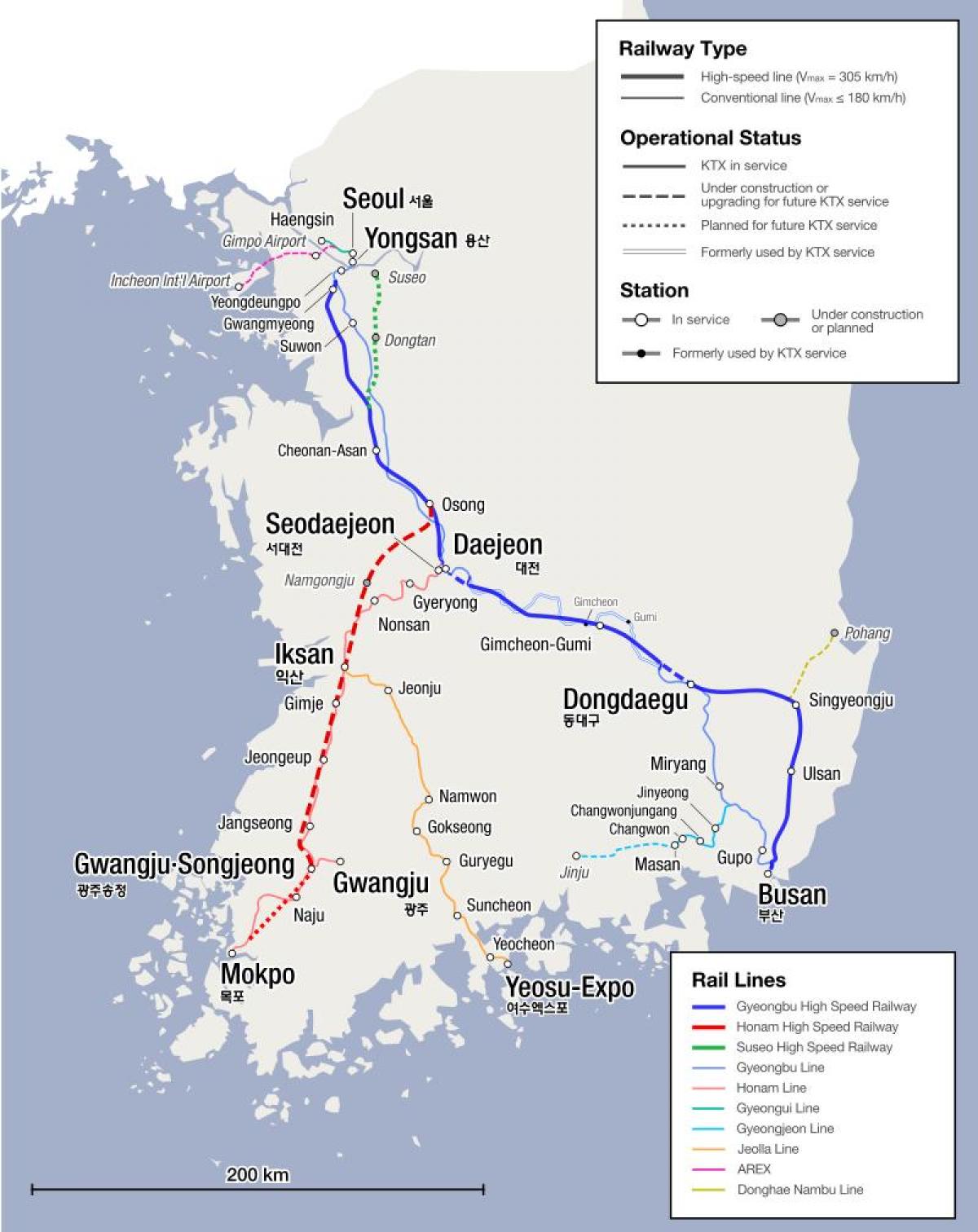 South Korea (ROK) train lines map
