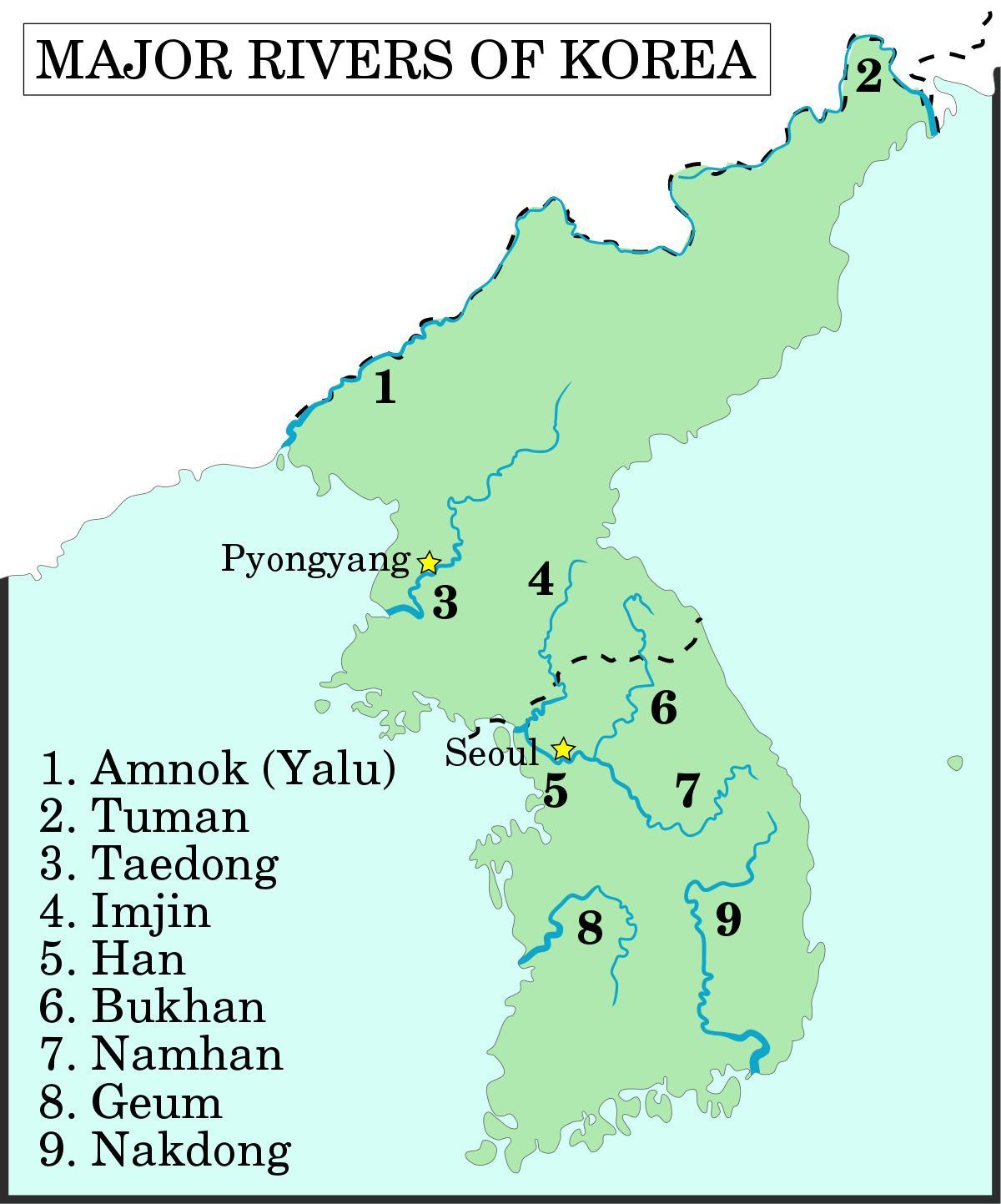 Rivers in South Korea (ROK) map