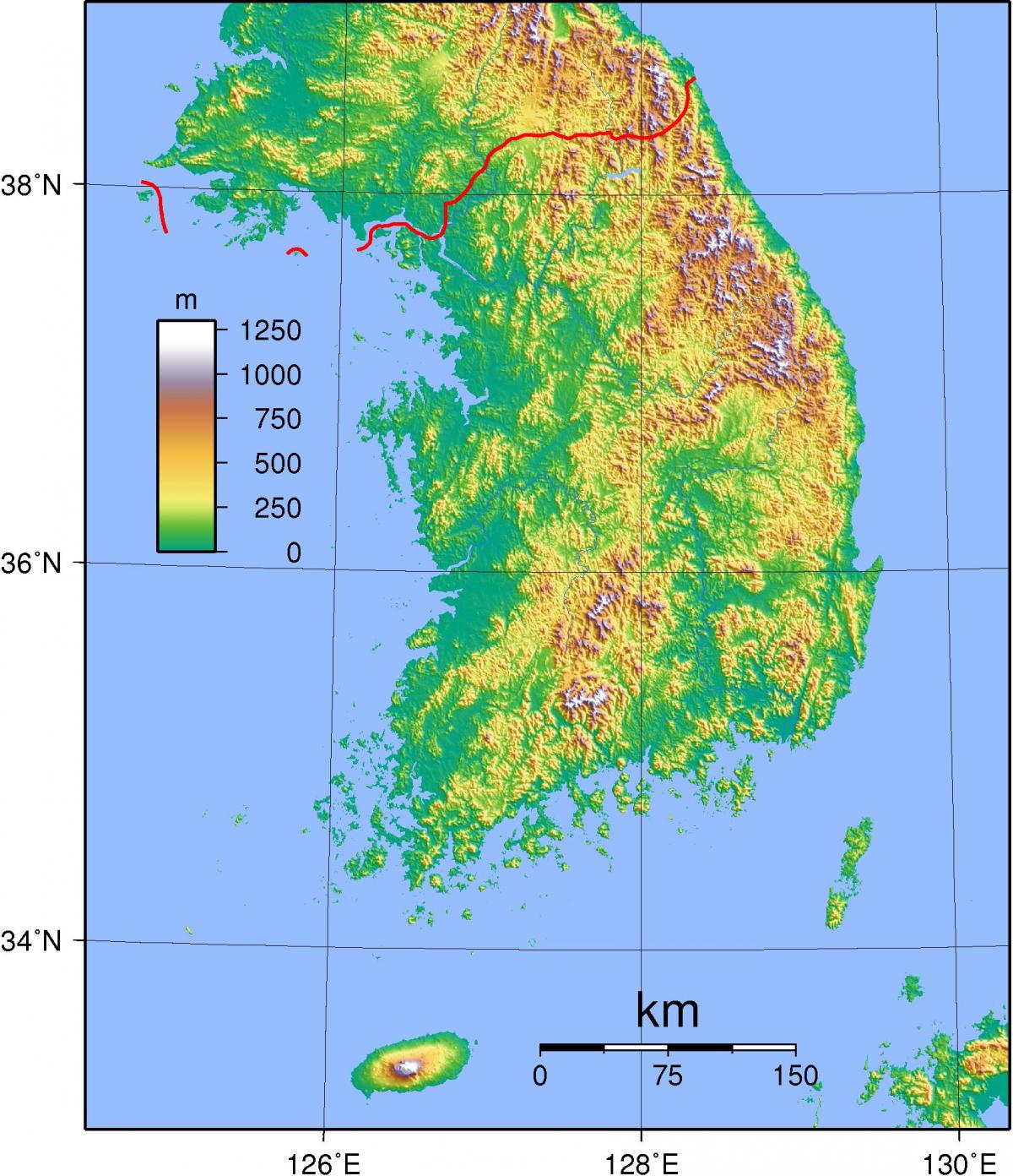 Topographical map of South Korea (ROK)